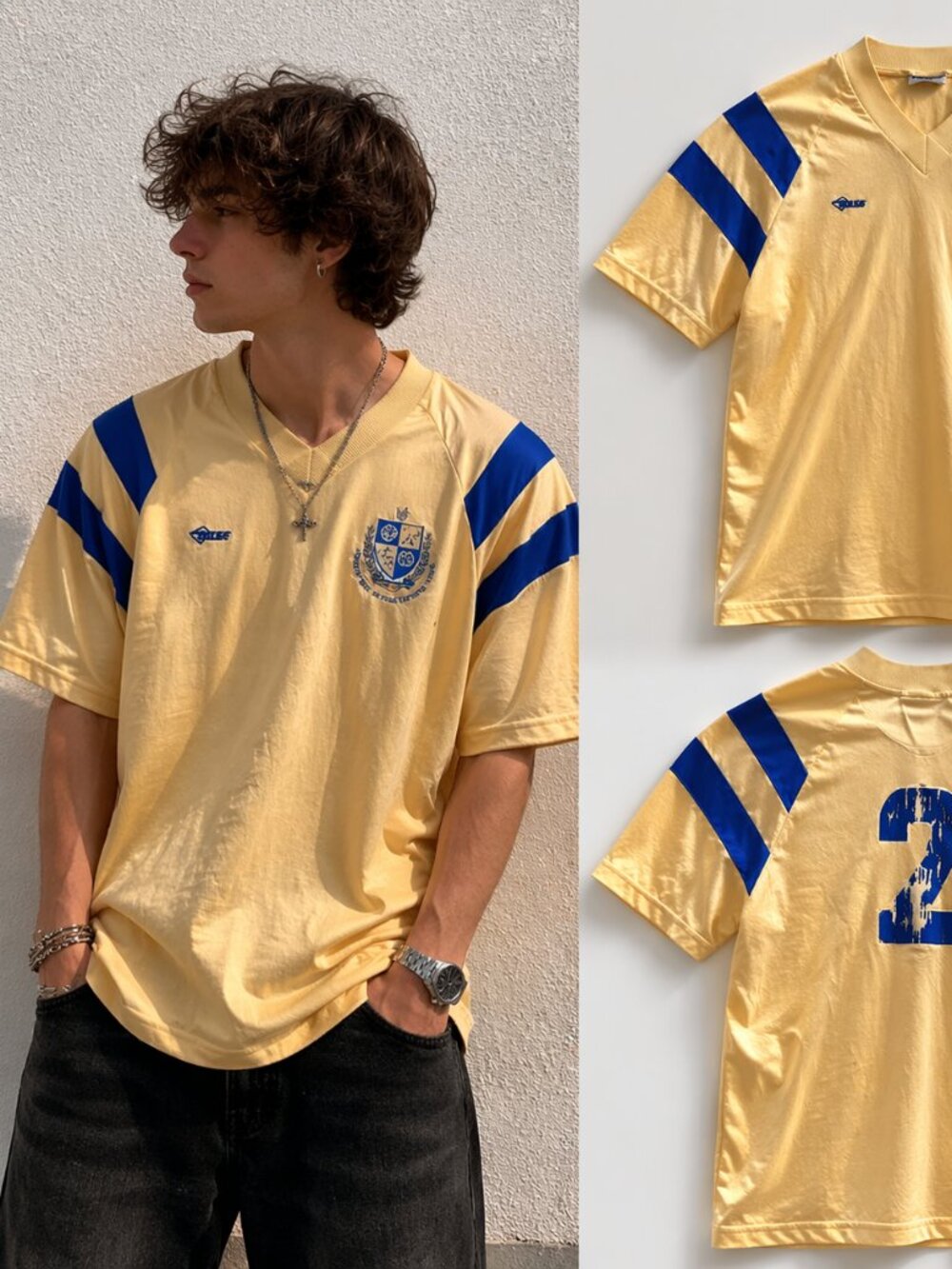 Vintage yellow football jersey #2 Y2K blockcore soccer shirt retro size M